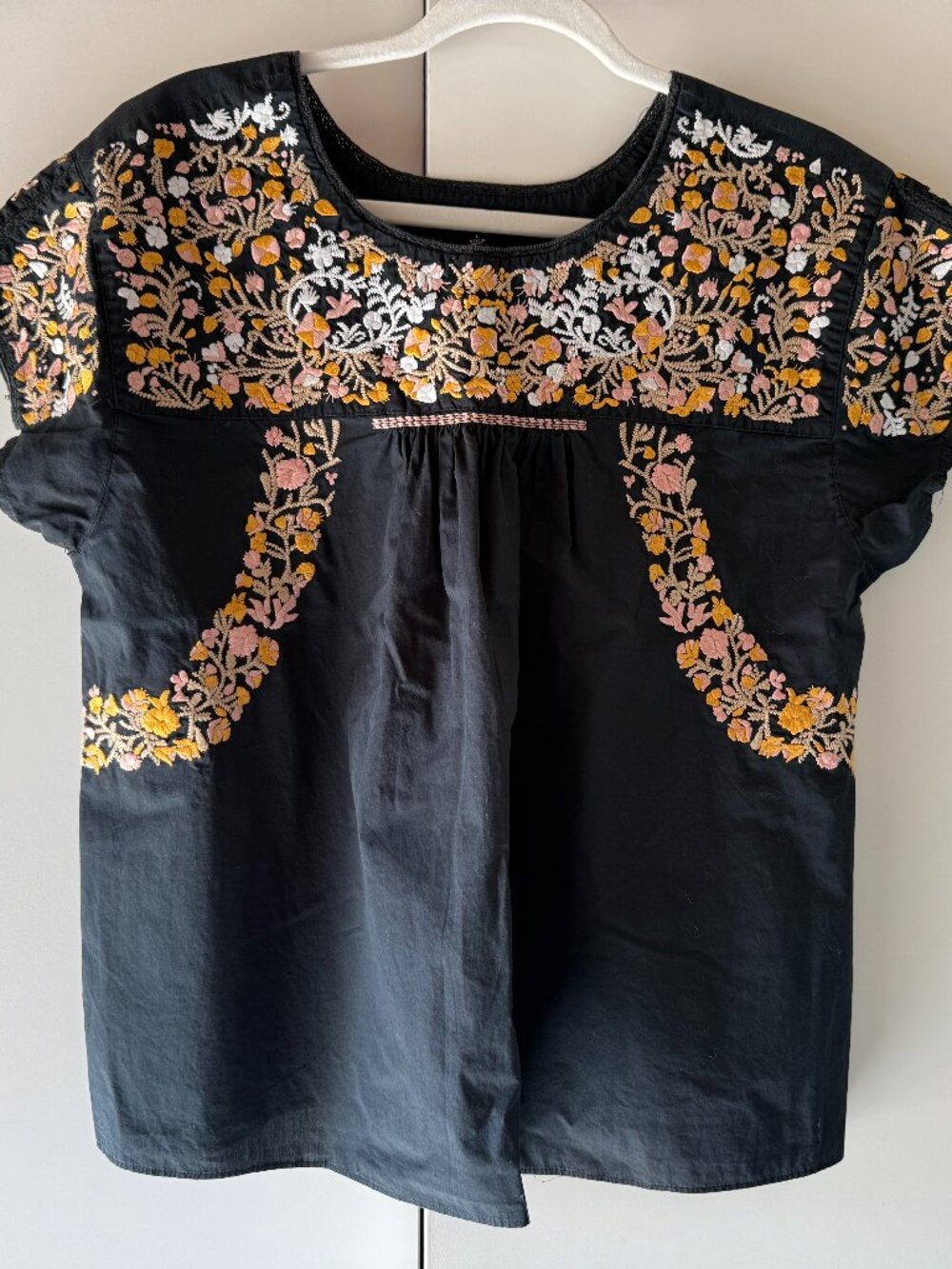 Madewell Springtime Black Embroidered Short Sleeve Blouse Size L - Picture 4 of 7
